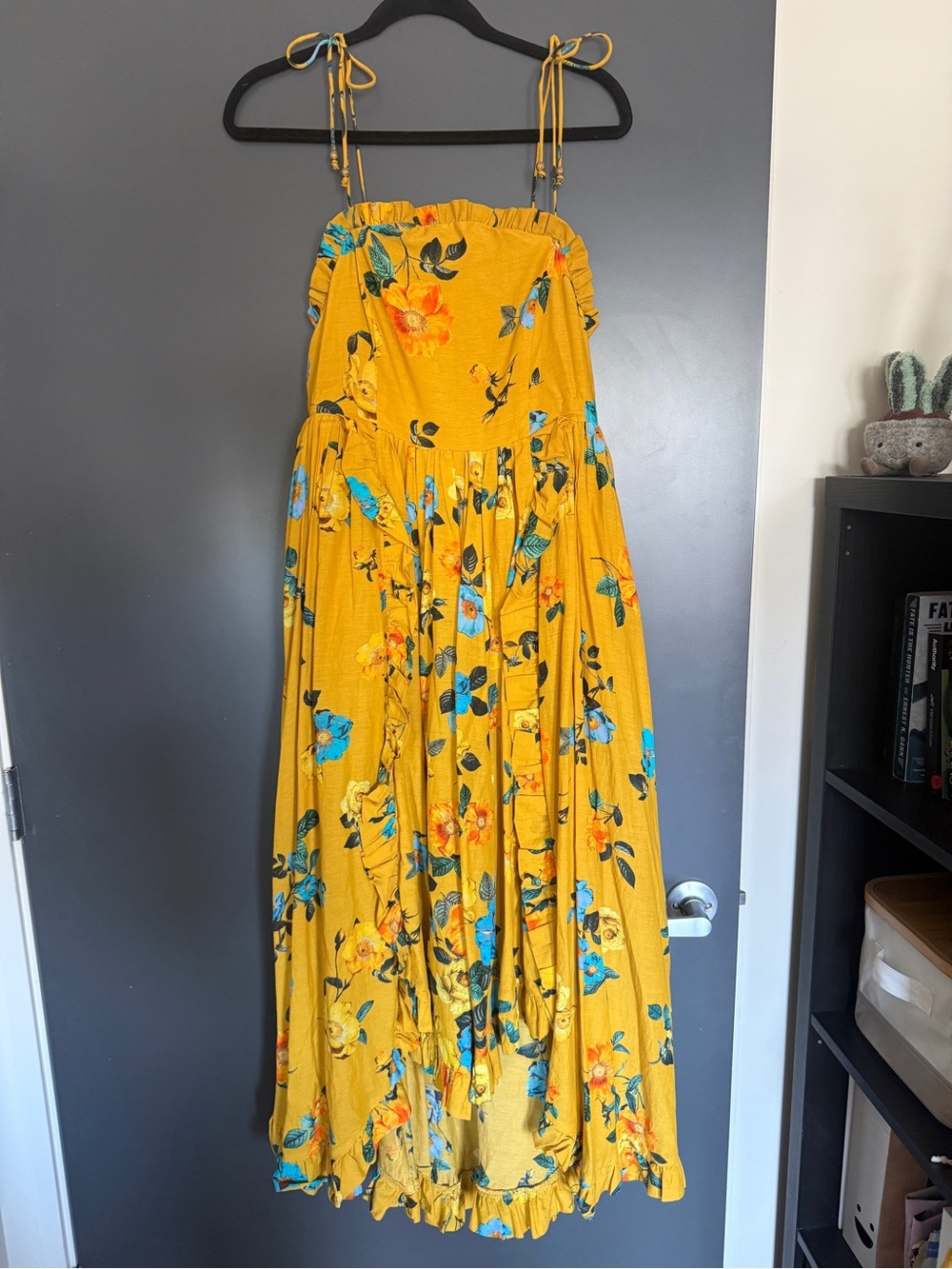 Anthropologie Mustard Yellow Floral High-Low Dress - Picture 3 of 7